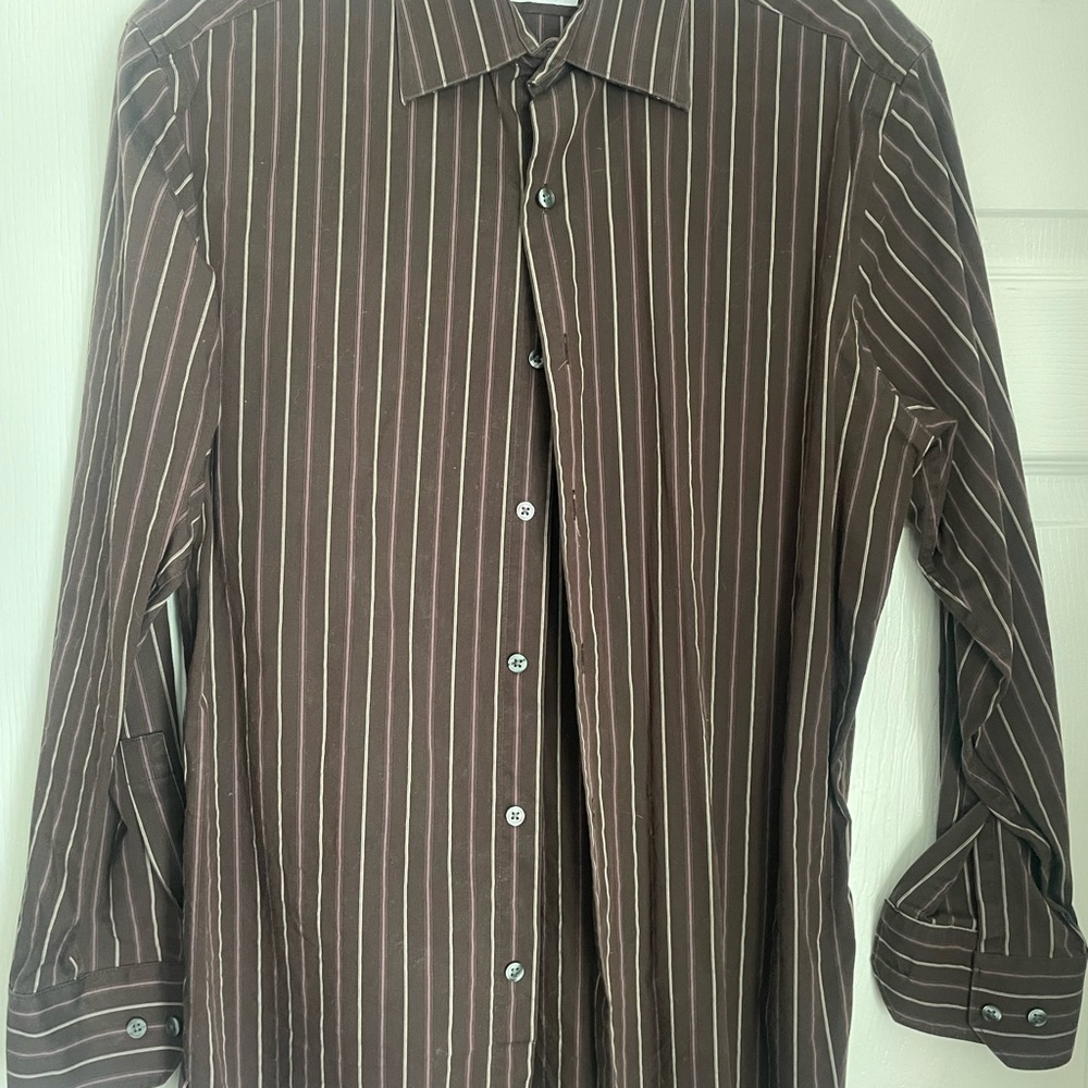 Claiborne Men's Dark Brown Pinstripe Shirt